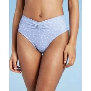 Xhilaration Juniors' Cinch-Front High Leg High Waist Bikini Bottom Blue Large